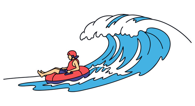 Person enjoying watersports on a tube while riding a large ocean wave vector illustration with watersports illustration adventure vacation activity