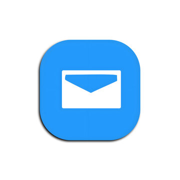 Blue square mail icon vector illustration with white envelope symbol, isolated on transparent background