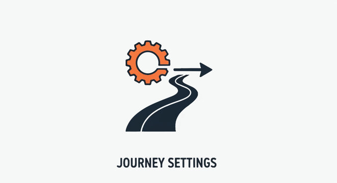 Road toward new horizons guided by a gear icon and journey settings concept.