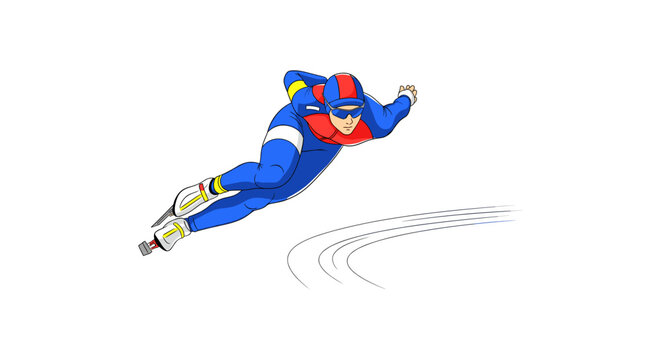 Speed skater competing on ice rink illustration with competition exercise training professional sportswear isolated background illustration