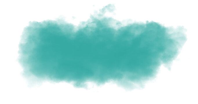 Teal cloud puff on gray background. Cyan smoke explosion, mist effect, colored powder blast, abstract vapor shape for graphic overlay.
