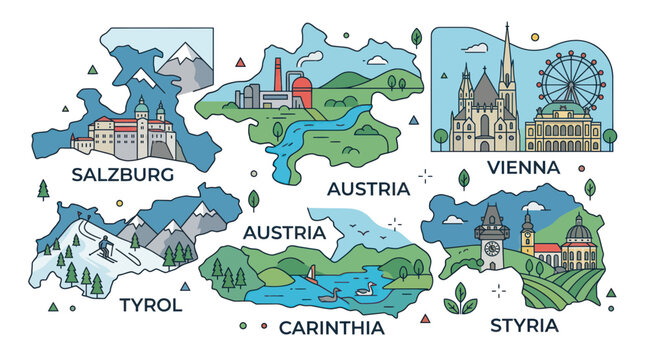 Austria Map Illustrations: Regions, Landmarks, and Landscapes