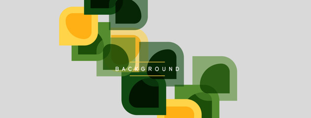 Fototapeta premium Abstract geometric shapes overlap, creating modern background. Yellow, green, gray colors dominate composition. Minimalist design.