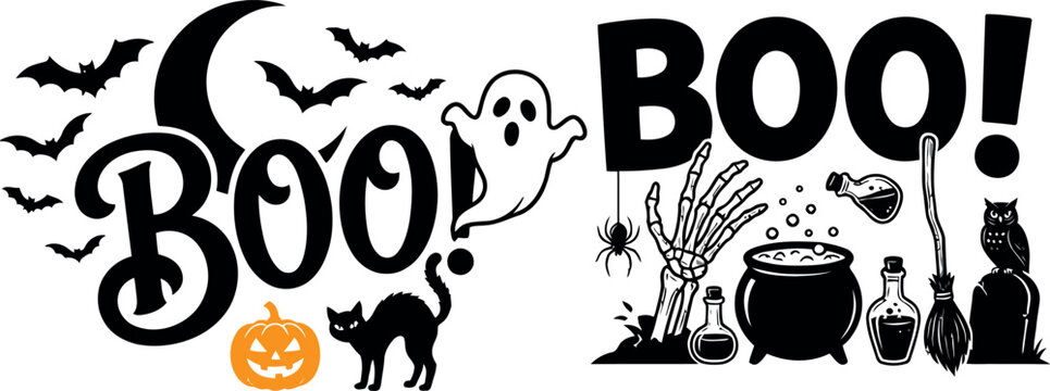 Halloween themed illustrations with spooky elements