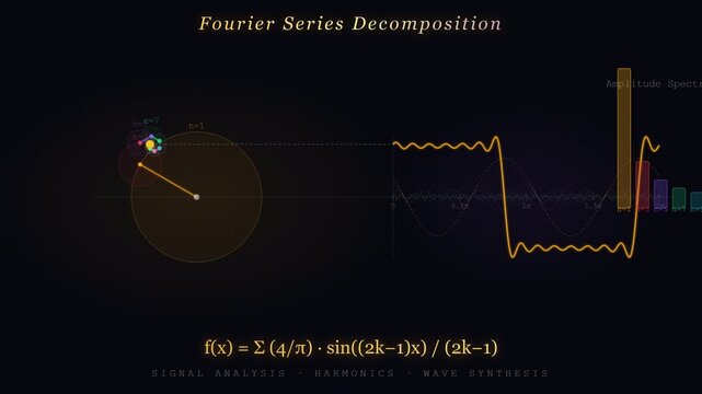 Fourier Series Animation Showing Wave Decomposition Into Sine Cosine Components and Signal Analysis