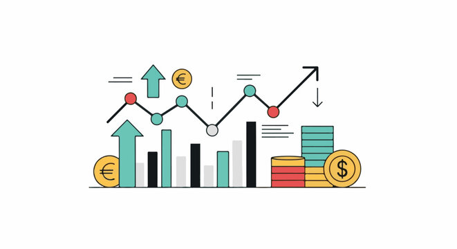 A colorful infographic displaying various financial and statistical elements