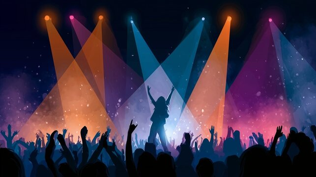 World Music Day concert crowd cheering under vibrant stage lights at a lively global music festival