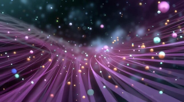 Abstract digital art with colorful glowing particles and flowing light trails