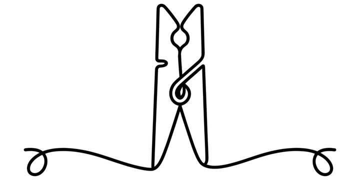 Continuous single line drawing of a wooden clothespin Vector, illustration