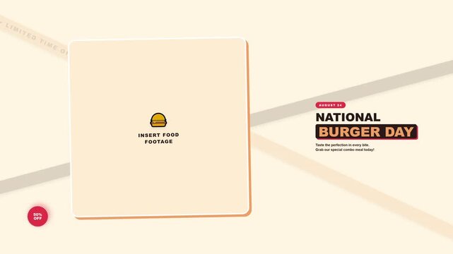 Animated National Burger Day video template with food footage placeholder
