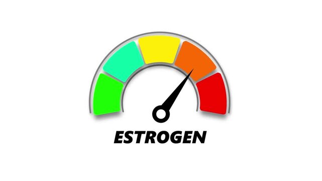 estrogen level, ranging from safe low to critical high, indicator changes through green, yellow, and red levels on dashboard.