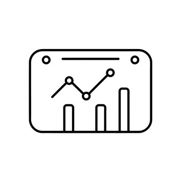 A line graph and bar chart illustration depicts business data analysis on a screen