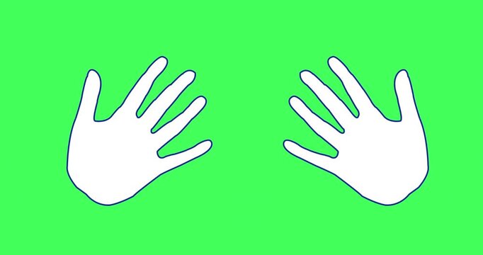 Cartoonish Human like waving hand animation.  Welcomeing gesture with gratitude, outline hand icon gif in chroma key. Hello outline hand motion graphic. A hand sign of greeting or goodbye. 

