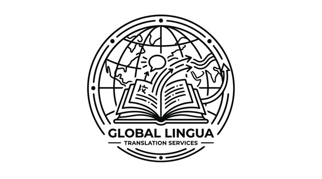 Global translation services logo with an open book and world globe