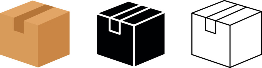 Solid color and editable line of card box icon set, package shipping and delivery symbol with tape © Sheuly