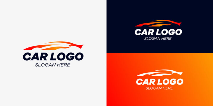 Dynamic and sleek sports car logo concept design featuring a vibrant orange and red gradient, ideal for automotive branding and businesses related to speed and performance