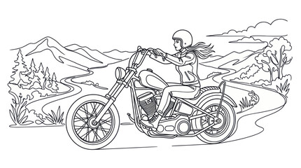Woman riding a chopper motorcycle on a scenic mountain road © rofik