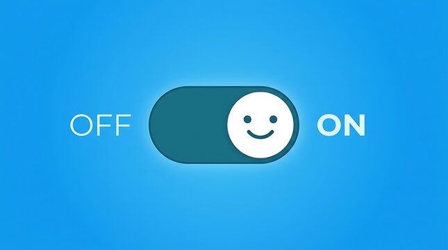 Power Toggle Switch with Smiley Face On and Off Button in Teal Background
