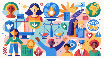 Fototapeta premium Vibrant Collage Illustration Symbolizing Universal Equality Peace and Global Community Solidarity