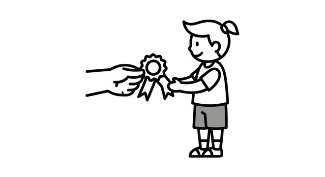 Small girl receiving a merit ribbon award