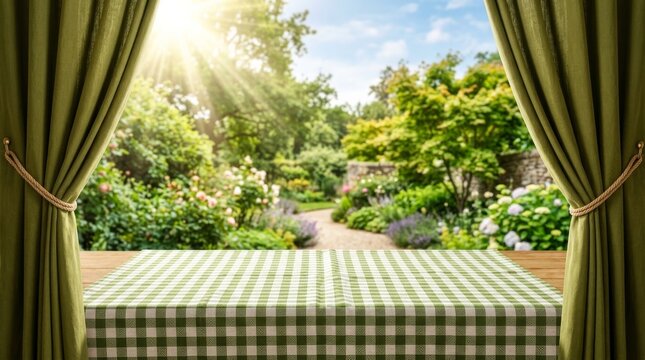 Green Gingham Table Mockup