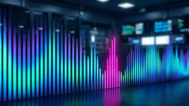 Colorful sound wave equalizer neon audio spectrum abstract technology background digital sound bar data visualization graphic glowing music waveform