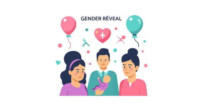 A digital illustration of a diverse family with a newborn