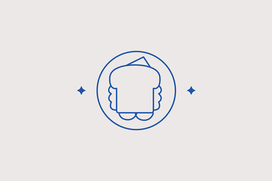 Layered square sandwich bread line icon for fast food bistro menu, kids school lunch box app, bakery retail shop. Tasty vector illustration for snack catering.