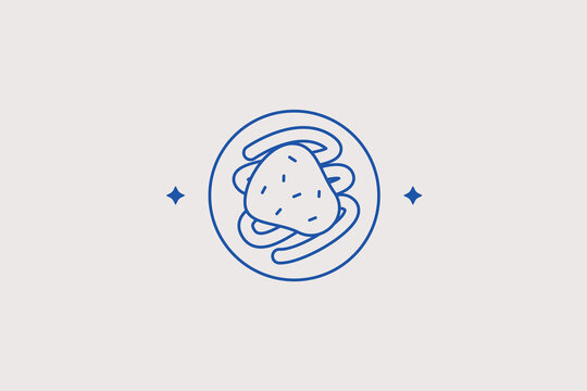Italian pasta spaghetti with meatball on round plate line icon for traditional bistro cafe, food delivery app, catering. Delicious vector illustration for culinary blog.