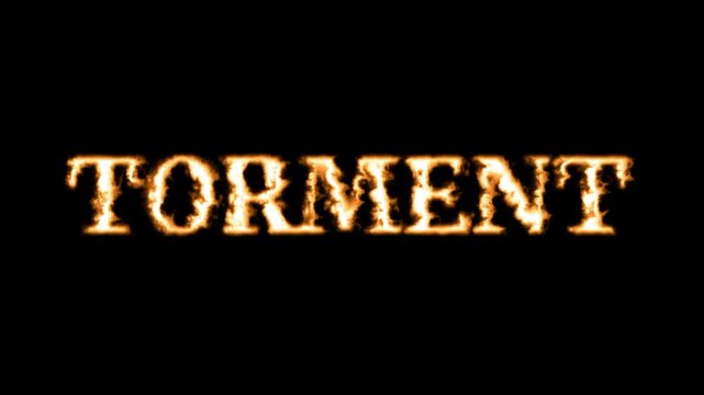 A menacing text logo of the word TORMENT rendered in bold golden distressed lettering against a gloomy dark black background