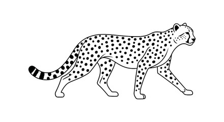 Walking cheetah in black and white minimalist line art © nael