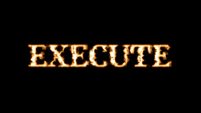 A fierce and dramatic text logo of the word EXECUTE in bold sharp golden letters against a stark black shadowy backdrop