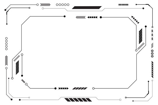 HUD frames black user interface elements design modern technology futuristic control panel screen digital hologram window gaming menu touching cyber monitor set on white background.