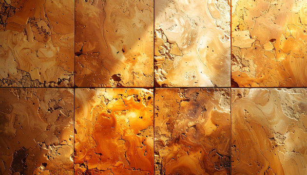 Top view of natural cork floor tiles featuring dense granular honey and tan textures with visible square seams in daylight generative AI