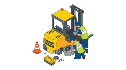 Forklift Repair With Technicians Isometric Vector Illustration © Md Anisur Rahman 
