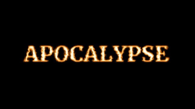 A bold and intense text logo of APOCALYPSE in golden fiery distressed lettering set on a dramatic dark black background