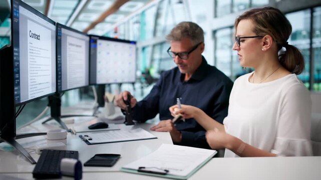 Business Managers Reviewing Documents Together For Final Approval