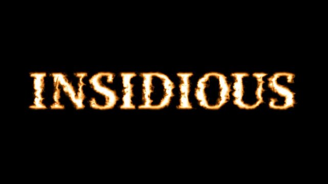 A menacing and eerie text logo of the word INSIDIOUS in bold golden letters against a stark dark black shadowy background
