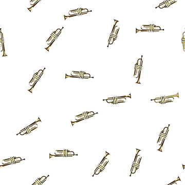 pattern jazz trumpet cartoon. classical horn, valves bell, mouthpiece orchestra jazz trumpet sign vector
