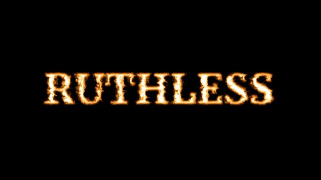 A fierce and striking text logo of the word RUTHLESS in bold golden letters set against a dark black dramatic shadowy background