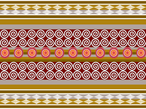 Australian Aboriginal inspired set of seamless tribal patterns with geometric borders and circular dot art motifs