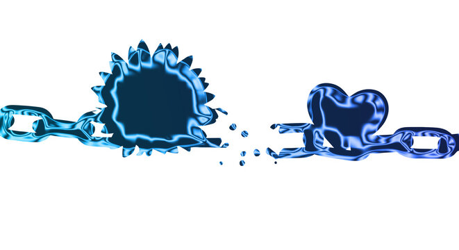 A blue chain breaks apart with a splashing effect on a transparent background