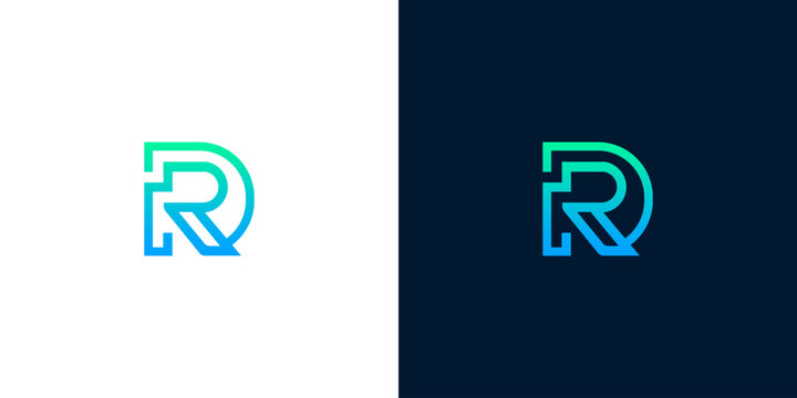 Minimalist linear letter R monogram with gradient colors suitable for digital tech business and professional brand identity