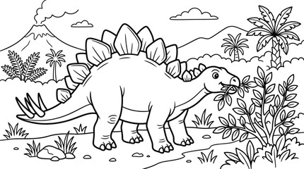 Stegosaurus coloring pages dinosaur scene for kids and toddlers © MDSUHAN
