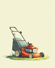 Obraz premium Lawn mower on grass with copy space 
