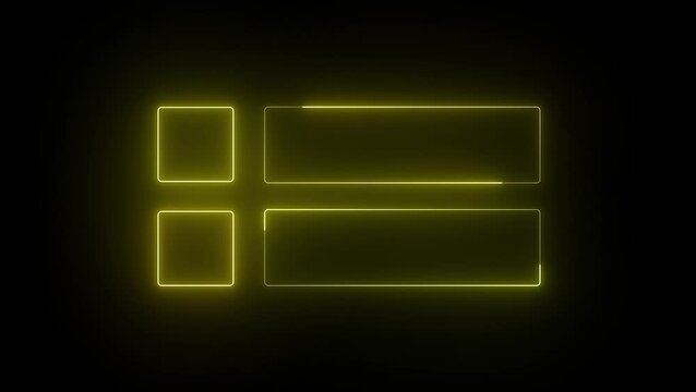 Glowing yellow color Neon Light Display Icon frame on Black Background Vector Illustration 4K video.