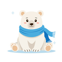 Fototapeta premium Cute cartoon polar bear wearing a blue scarf