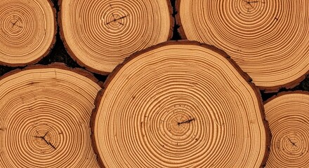 Fototapeta premium Stacked wooden logs showcase intricate wood texture and distinct concentric tree rings, revealing the beautiful natural pattern of organic growth and history