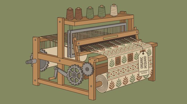 Loom Weaving Machine Producing Sustainable Organic Jacquard
