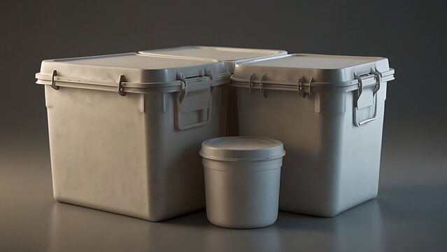 Set of Various Plastic Food Storage Containers for Kitchen Organization and Meal Prep.